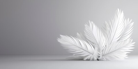 A serene cluster of white feathers on a plain background embodying peace and divine faith. Gentle purity calm faith.
