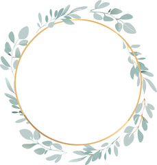 Obraz premium Elegant Gold Circle Floral Frame, Greenery Wreath, Botanical Design