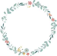 Elegant Floral Wreath Pastel Flowers, Greenery, Circular Frame