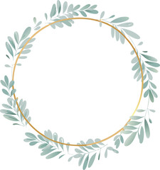 Elegant Gold Circle Floral Frame, Greenery Leaves Wreath