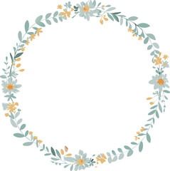 Elegant Floral Wreath Pastel Flowers, Greenery, Circular Frame