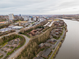 Newcastle upon Tyne: 27th Feb 2025: Aerial view from Newcastle Business Park of Cruddas Park and...