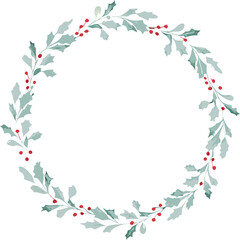 Elegant Watercolor Holly Wreath, Festive Winter Design, Circular Frame