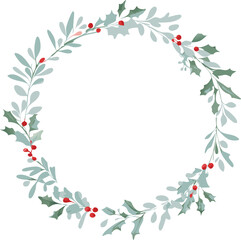 Elegant Christmas Holly Wreath Design, Festive Winter Berries, Greenery Circle