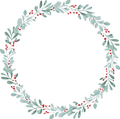 Elegant Greenery Wreath with Red Berries Circular Frame Design