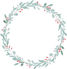 Elegant Greenery Wreath, Festive Holiday Floral Frame, Winter Berries
