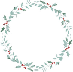 Elegant Holly Wreath, Festive Winter Design, Circular Frame, Botanical Illustration, Christmas Decor
