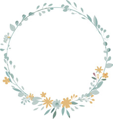 Fototapeta premium Circular Floral Wreath Design Elegant Greenery and Yellow Flowers