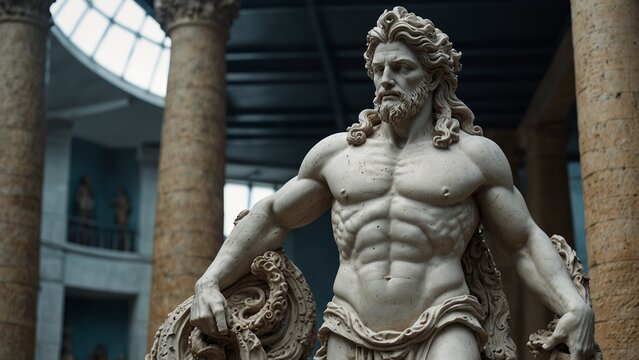 A statue of Nereus, the sea god, shifting between various marine forms