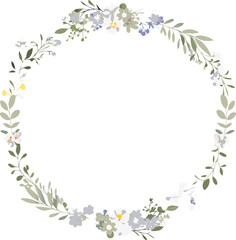 Elegant Floral Wreath Frame Delicate Flowers, Greenery, Spring