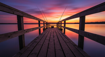 Old Wooden Dock at the Lake During Sunset
