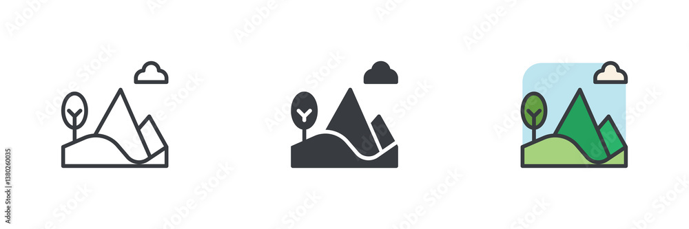 Aufkleber mountain landscape with a tree and a cloud different style icon set