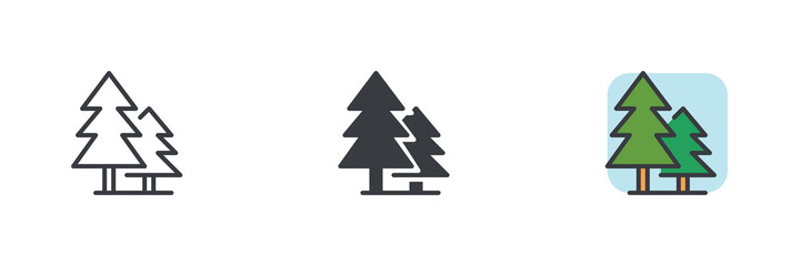Fototapeta premium Evergreen trees or spruce trees different style icon set.