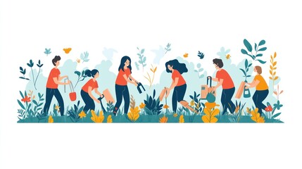 Community volunteers planting trees in park