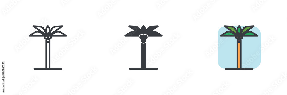 Poster The palm tree with coconuts different style icon set