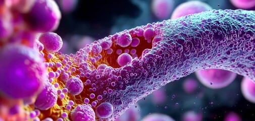 Microscopic view of cells and structures vibrant medical illustration. Perfect for healthcare and scientific visuals. Colorful cell imagery for science.
