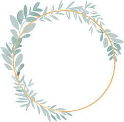 Elegant Gold Circular Wreath Frame with Delicate Green Leaves