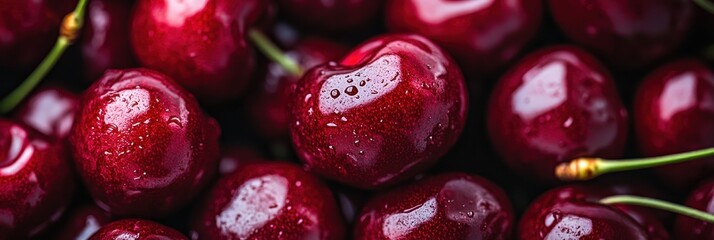 Close-up of Fresh, Juicy Cherries with Water Droplets