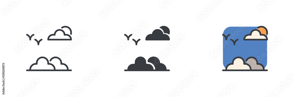 Poster the birds and clouds different style icon set