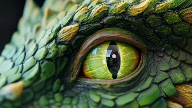 Close up eye of fantastic creation green good dragon, chinese new year celebration and fantasy world concept - Powered by Adobe