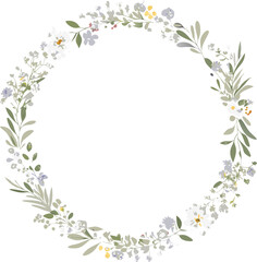 Elegant Floral Wreath Frame Delicate Spring Flowers, Botanical Design