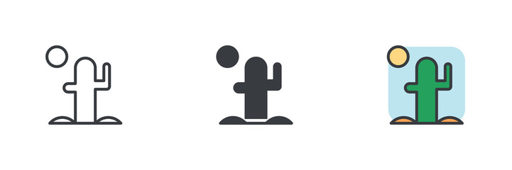 Obraz premium Cactus in a desert landscape with a cloud and a sun different style icon set