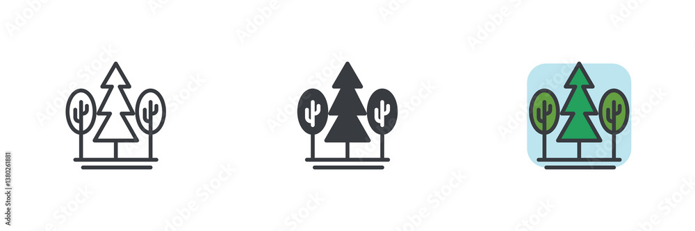 Poster Landscape with a combination of evergreen and deciduous trees different style icon set
