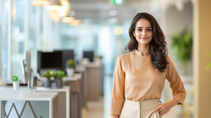 young indian business woman standing at office