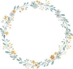 Elegant Floral Wreath Design Blue, Yellow Flowers, Spring