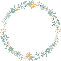 Elegant Floral Wreath Design Pastel Flowers, Leaves, Circle Frame