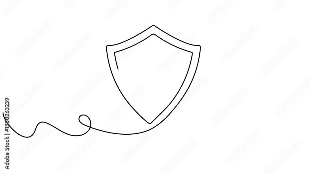 Poster shield badge with checkmark continuous line drawing animated video. protect linear symbol. guard sig