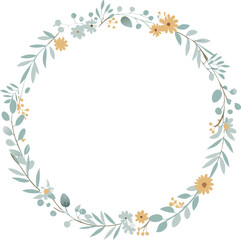 Fototapeta premium Elegant Floral Wreath Design Pastel Blue and Yellow Flowers