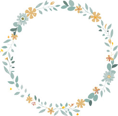 Obraz premium Floral Wreath Design Pastel Flowers, Leaves, Circular Frame