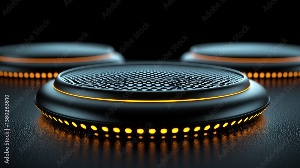 Poster floating quantum sensor in a dark environment surrounded by glowing quantum waves indicating high-pr