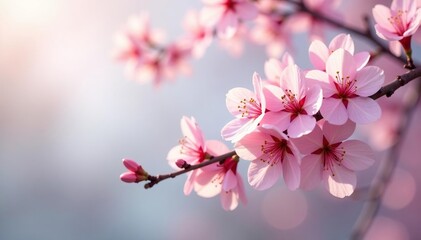 Obraz premium Delicate pink sakura blossoms, intricate branch pattern, texture, tree