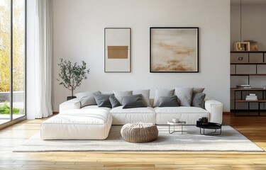 Minimalist Scandinavian Living Room Interior Design with Natural Light and Modern Art