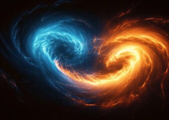 Dynamic Abstract Energy Galaxy with Blue and Orange Flames and Lightning