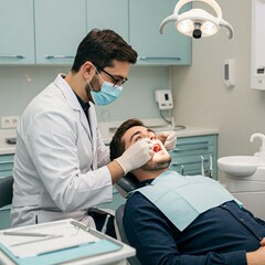 Obraz premium 歯科医と患者、治療