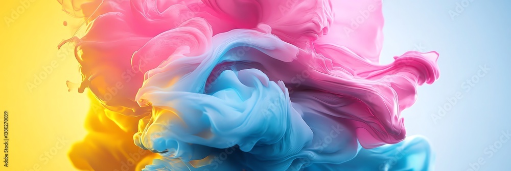 Poster colorful ink cloud bursting creating swirling abstract shapes and patterns