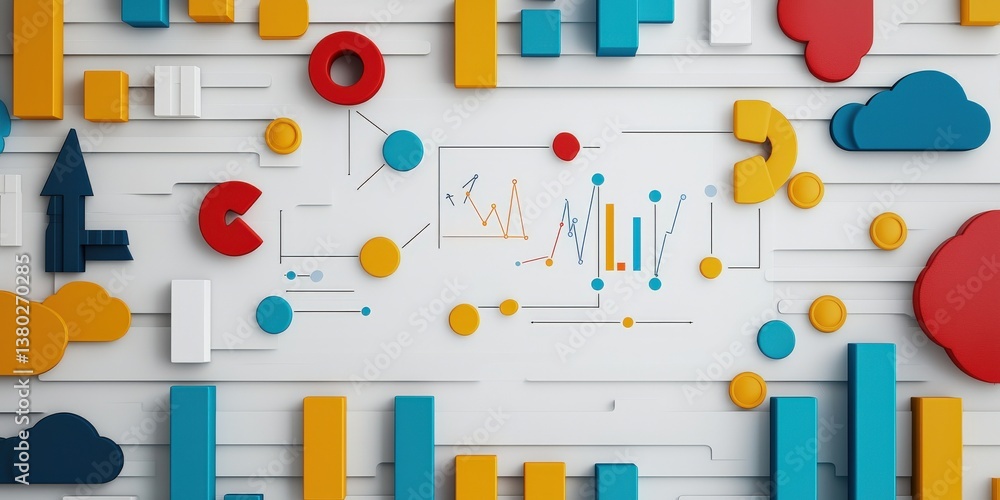 Poster innovation lab startup concept. colorful abstract shapes and graphs on a white background.