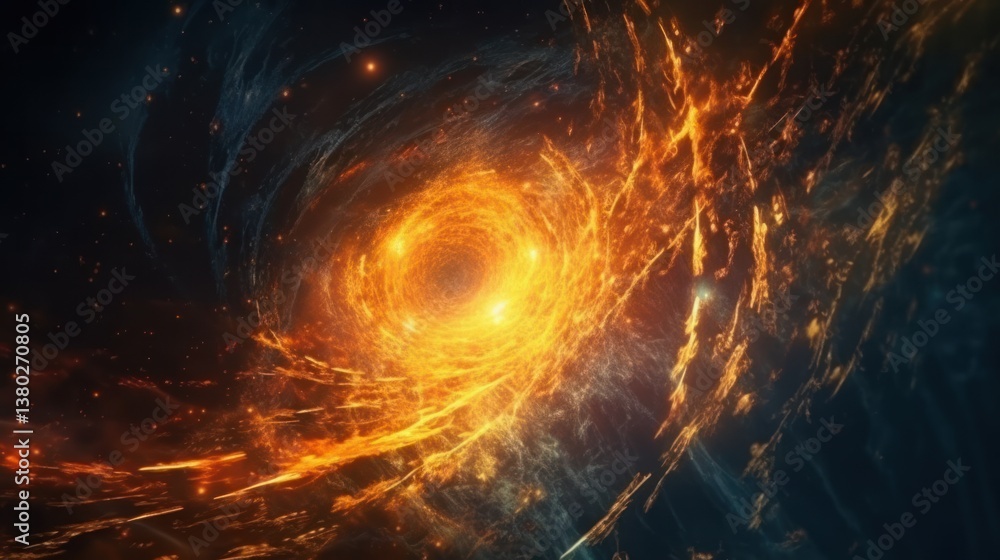 Poster luminous cosmic nebula with spiral patterns and glowing energy threads in a surreal digital space il
