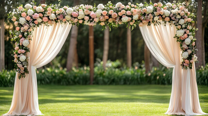 Floral wedding archway in garden