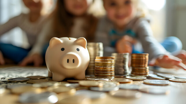 Child's Guide to Savings: Piggy Bank and Coins in Early Finance Education