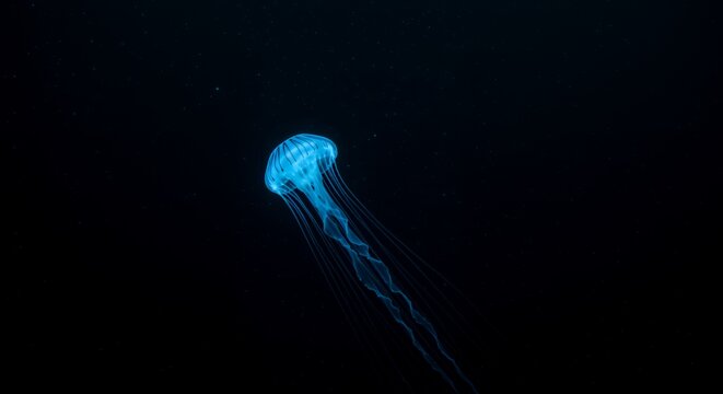 Bioluminescent Jellyfish in Dark Ocean Depths