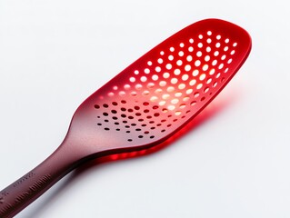 Red Skimmer Spoon Close-up on White Background with Back Lighting