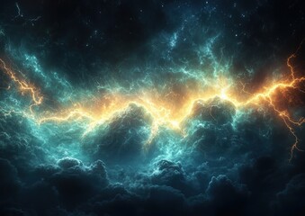 Fototapeta premium Electric Green Lightning Storm Dynamic Energy Abstract Fractal Art