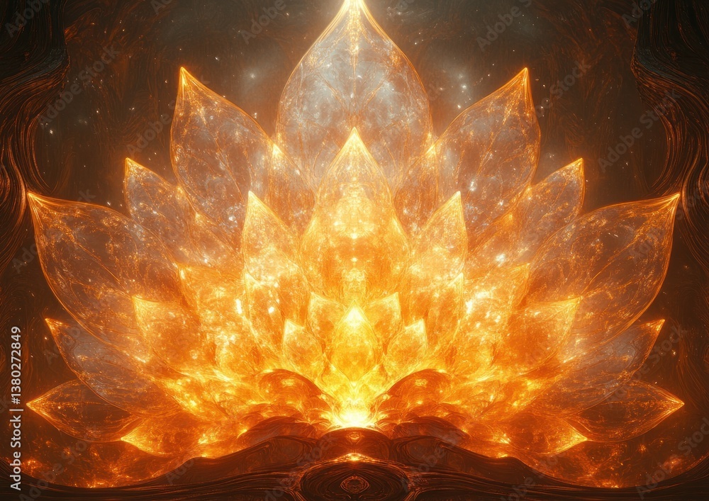 Aufkleber intricate circular patterns fractal art deco background with golden light effect
