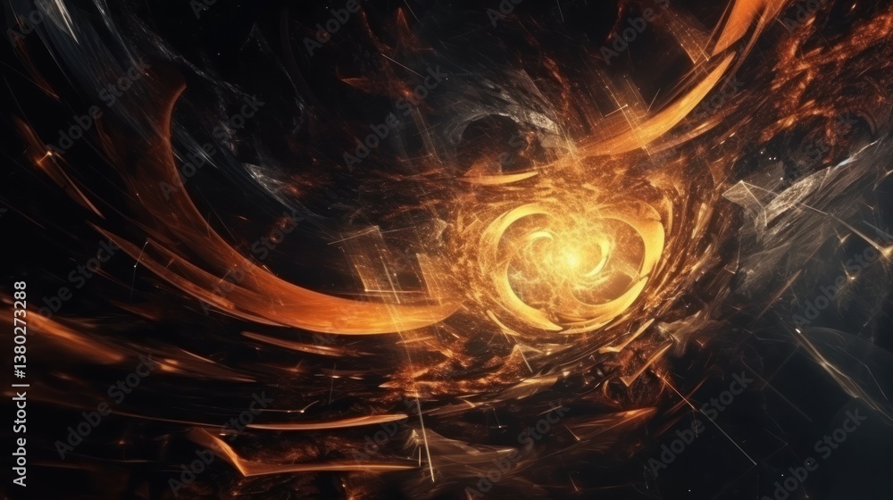 Poster cosmic nebula digital surrealism illustration with luminous spiral patterns and glowing energy threa