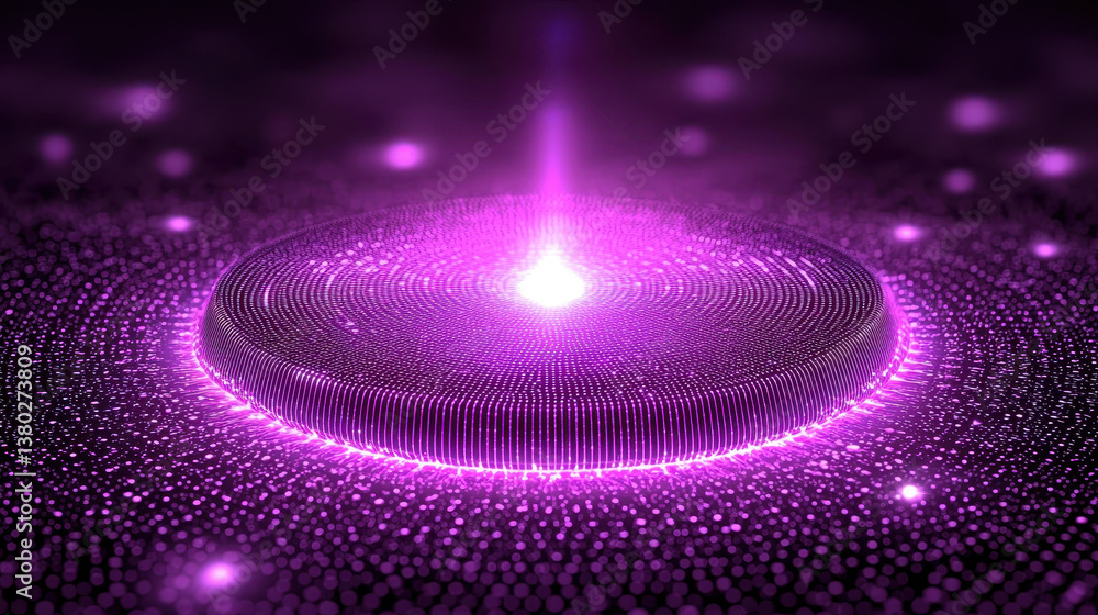 Poster quantum sensor in a high-tech laboratory captures subatomic particle interactions with neon glow and