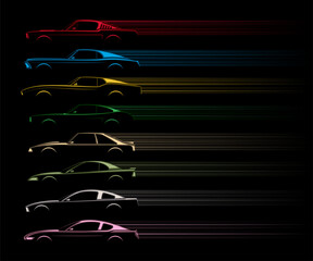 Sports cars in motion. Vector illustration. Sketch for creativity.